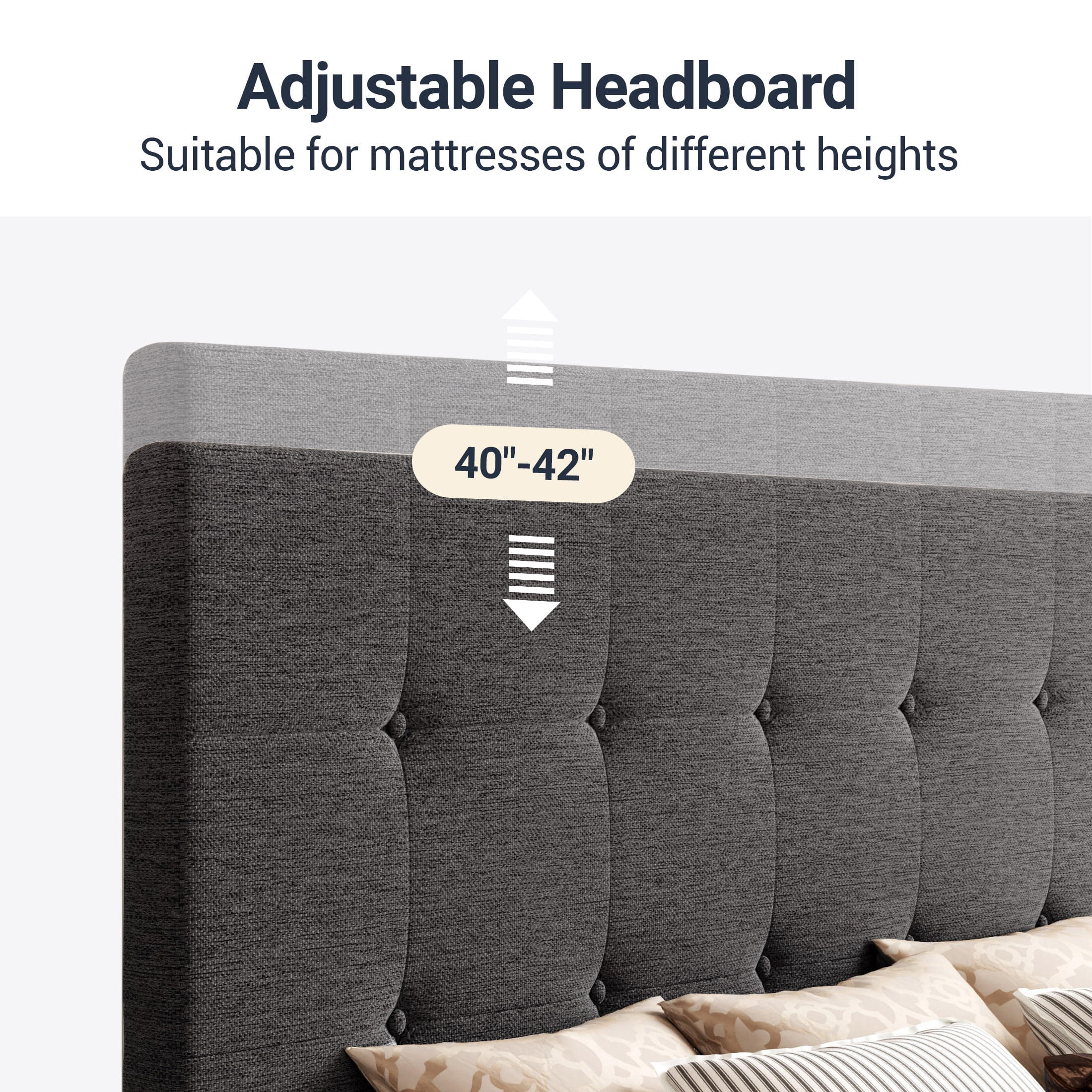 Sifurni Queen Size Upholstered Platform Bed Frame with 4 Drawers Storage and Square Stitched Button Tufted Headboard, Dark Grey