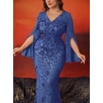 thumbnail image 2 of AURA Plus Size Sequin Evening Dress Long Sleeve Mermaid Formal Party Gown 0XL-4XL, 2 of 7