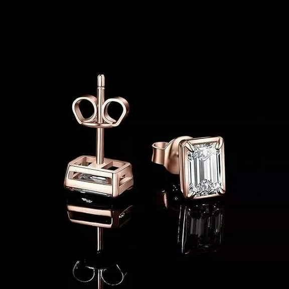 2Ct Emerald Cut Lab Created Women's Stud Earrings 14K Rose Gold Plated