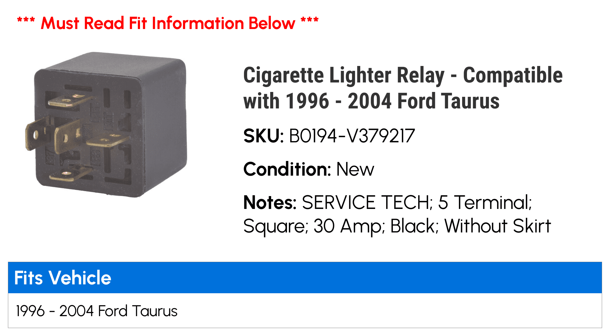 ford taurus cigarette lighter not working Cigarette Lighter Relay - Compatible with 1996 - 2004 Ford Taurus 1997 1998  1999 2000 2001 2002 2003