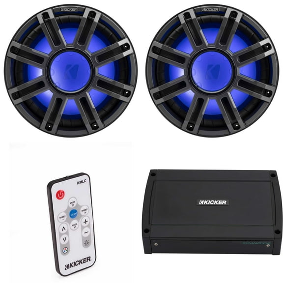 Kicker (2) 51MWE124 - MWE 12-Inch Premium Marine Subwoofer (Enclosure) 4-ohm & 48KXMA12002 Marine Amp Bundle ( Includes LED Remote )
