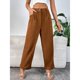 thumbnail image 4 of Pantalones Casuales De Cintura Alta Pantalones De Pierna Recta De Color Liso De Moda para Mujer con Bolsillo para Trabajo De Oficina Marrón Oscuro XL, 4 of 8