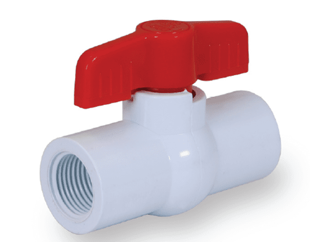 PVC Ball Valve; Red T-Handle Water Shut-Off; FIP; Plastic 