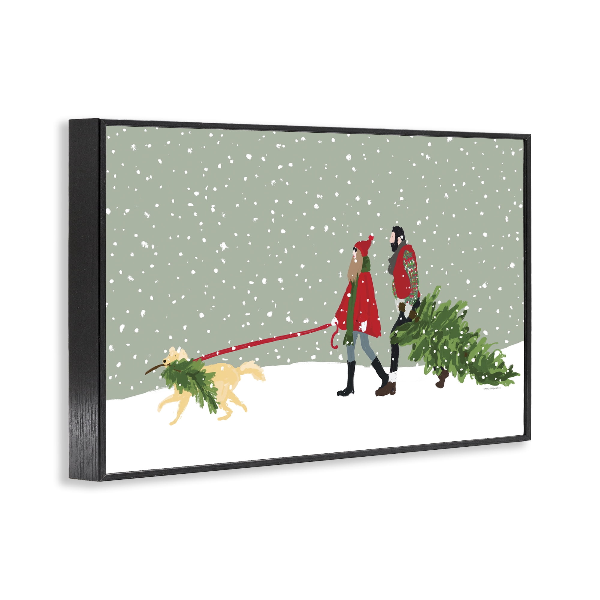 Stupell Industries Couple with Christmas Tree Holiday Painting Black Framed Art Prints Wall Art, 18 x 12