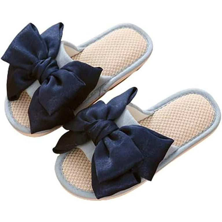 CoCopeaunts Slippers for Women Toe House Slipper with Bowknot Breathable Cotton and Linen Slippers with Foam Soft Silk Slippers Walmart.com