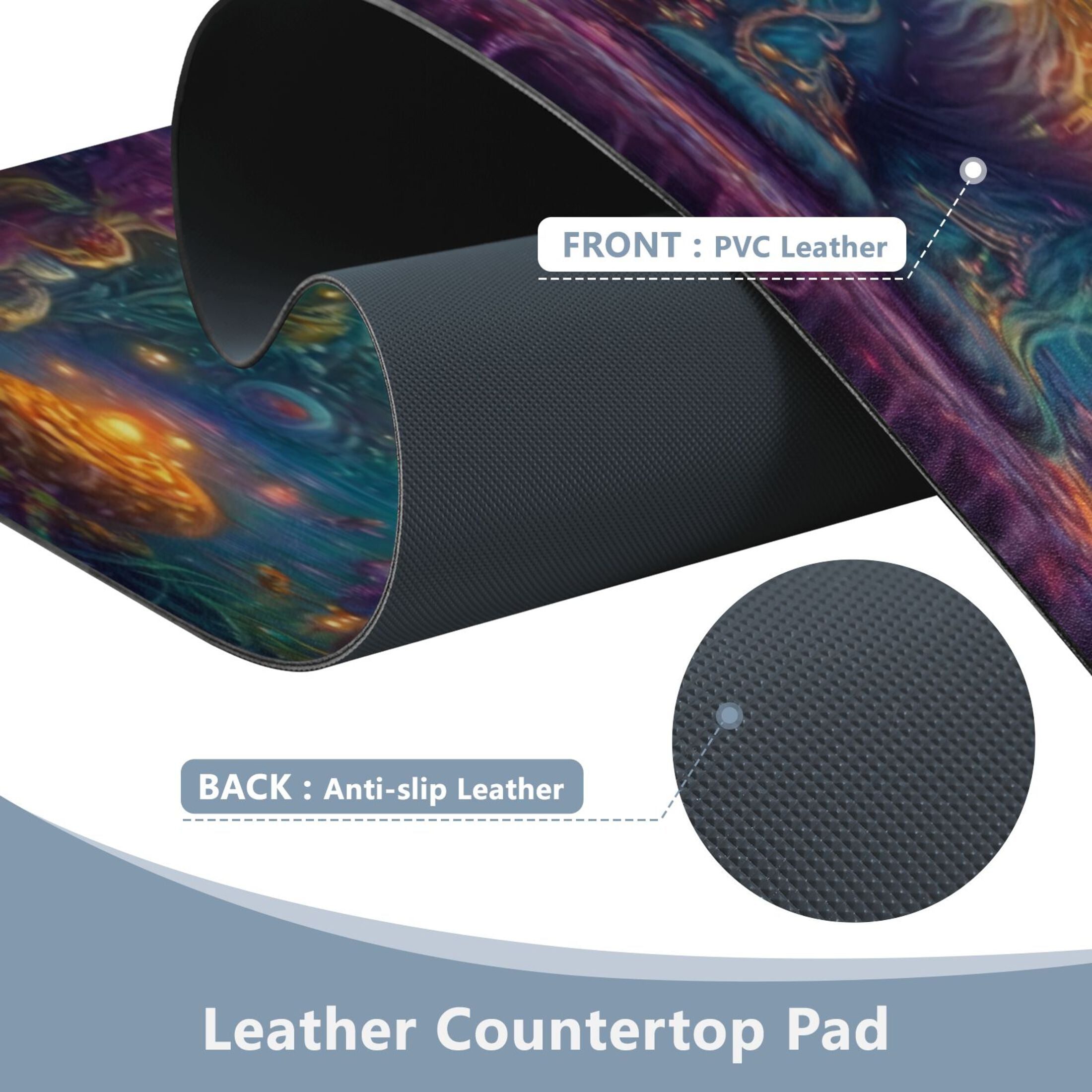 Leather Keyboard and Mouse Desk Mat Office Desk Accessories Protective Office Desk Decor Desk Pad Mat for Gaming, Work from Home, Office Mystical Cat 16.5" x 35.4"