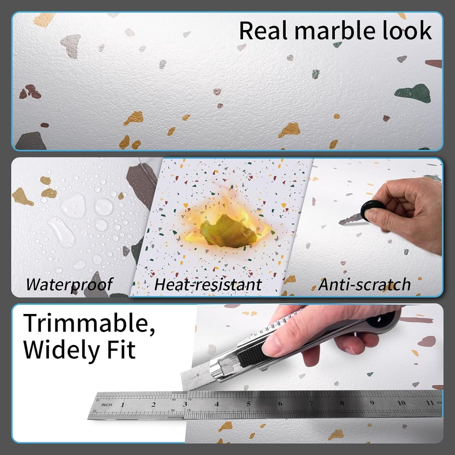 Peel and Stick Floor Tile, 30-Pack 12 x 12in. Covers 30 Sq.ft, Waterproof Vinyl Flooring Tiles Self Adhesive for Kitchen, Bathroom & Bedroom - Modern Terrazzo