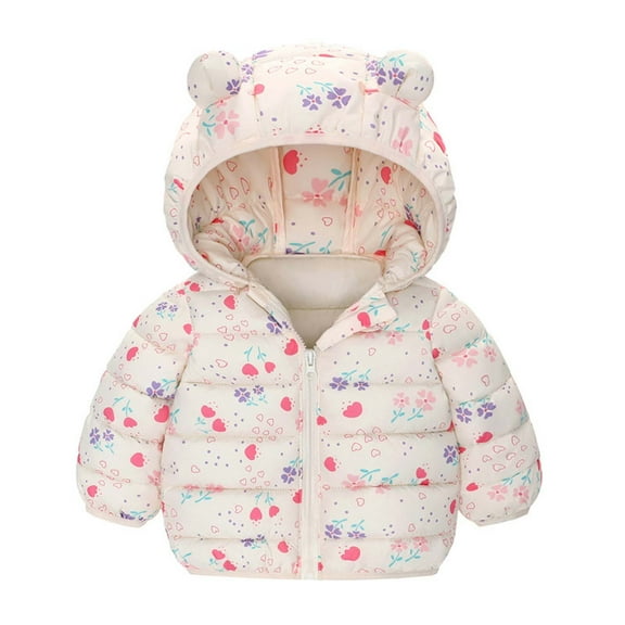 Cethrio Kids Girls Winter Coats Size 5T, Zip up Printed Lightweight Thermal Puffer Jackets White