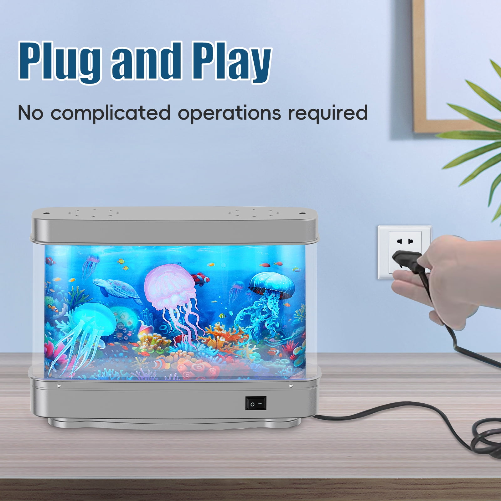 2BK Fake Fish Tank Mini Aquarium,Artificial Tropical Fish Decorative,Fake Aquarium Decorative Lamp,Aquarium Lights Motion Lamp Night Light with Moving Fish,Gift for Kids