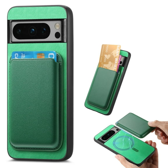 TECH CIRCLE for Google Pixel 9 Pro XL Case 6.8" 2024 - PU Leather Phone Case with Removable Magnetic Card Holder Pocket, Compatible with MagSafe, Protective Slim Thin Lightweight Wallet Cover, Green