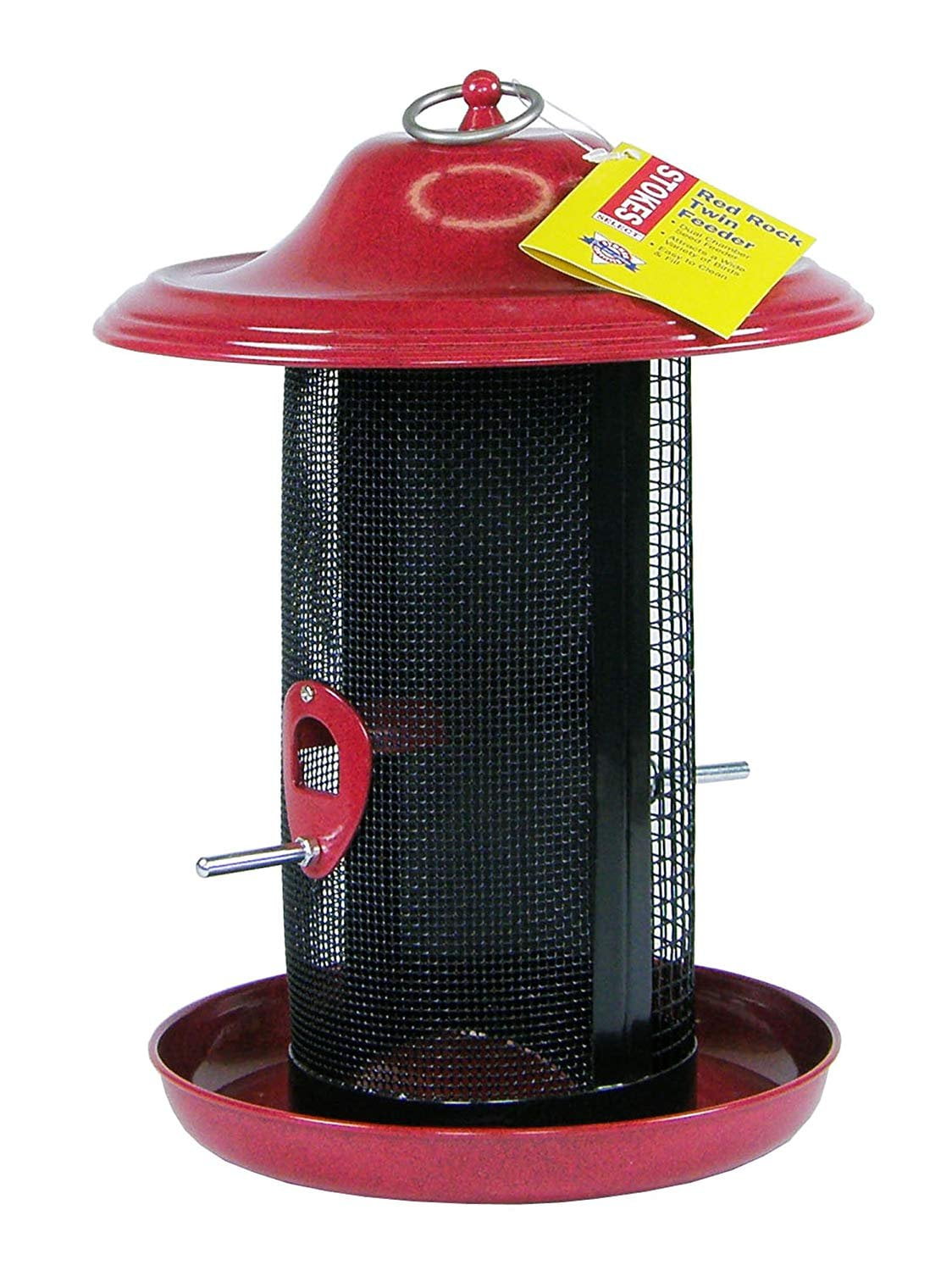 Stokes Select Red Rock Twin Chamber Bird Feeder with Metal Roof, Red, 2
