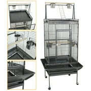 HomGarden 68-inch 2in1 Large Iron Bird Cage Play Top W/Rolling Stand for Small Medium Parrot Pet Black