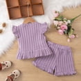 thumbnail image 5 of UngA Toddler Girls Shorts Set Summer RUffle Sleeve 3D Flower Tank Top and Shorts Summer T-Shirt 2-piece Outfit Clothes 3-4 Years,Purple, 5 of 7