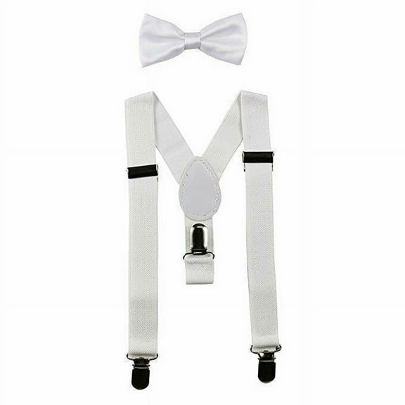 NEW White Kids Baby Suspenders and Bow Tie Set Elastic Adjustable - New with box/tags