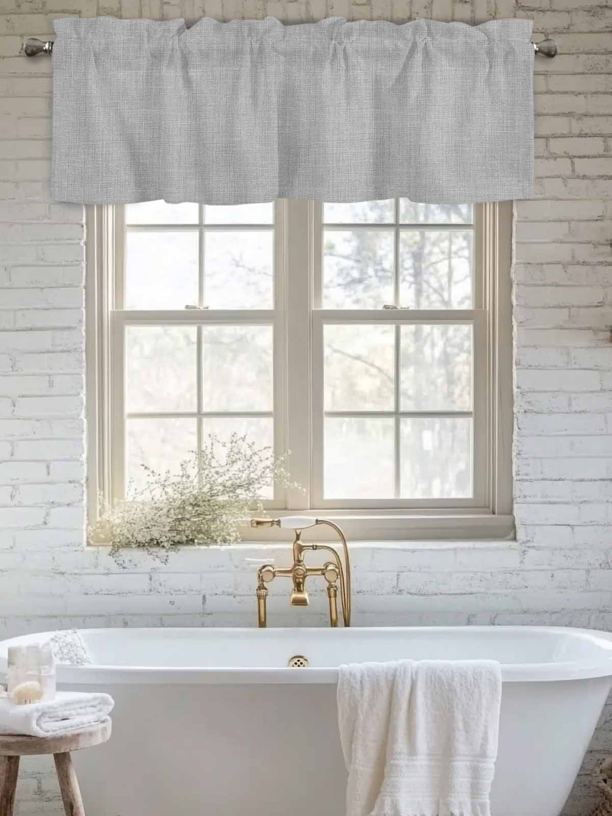 Solid Color Gray Valances for Windows,Rod Pocket Valance for Kitchen Bedroom Bathroom Living Room, Vintage Linen Monochrome Pattern Window Valance Curtain Farmhouse Home Decor Short Curtains 60x18in