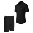 thumbnail image 6 of BLTIBY Men Summer Sets Outfits 2 Piece Waffle Button down Lapel Shirts and Shorts Tracksuits Soft Resort Wear Black S, 6 of 7