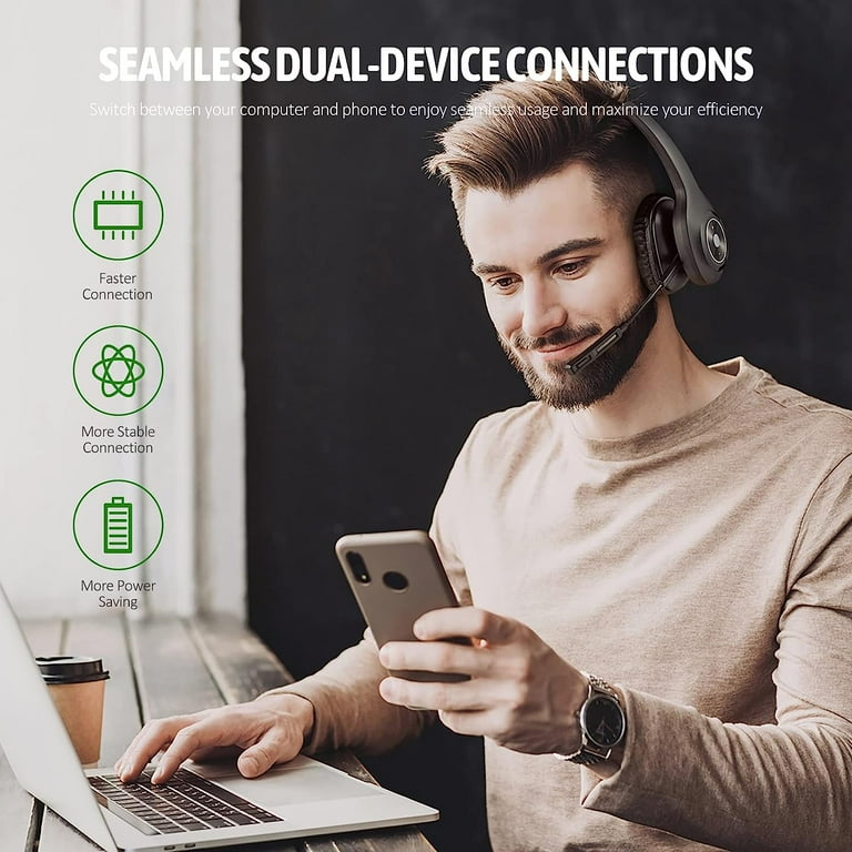 Trucker Bluetooth Headset Wireless Headset with Microphone for PC Bluetooth Headset with Microphone Noise Cancelling Mute Button 55H Talk Time