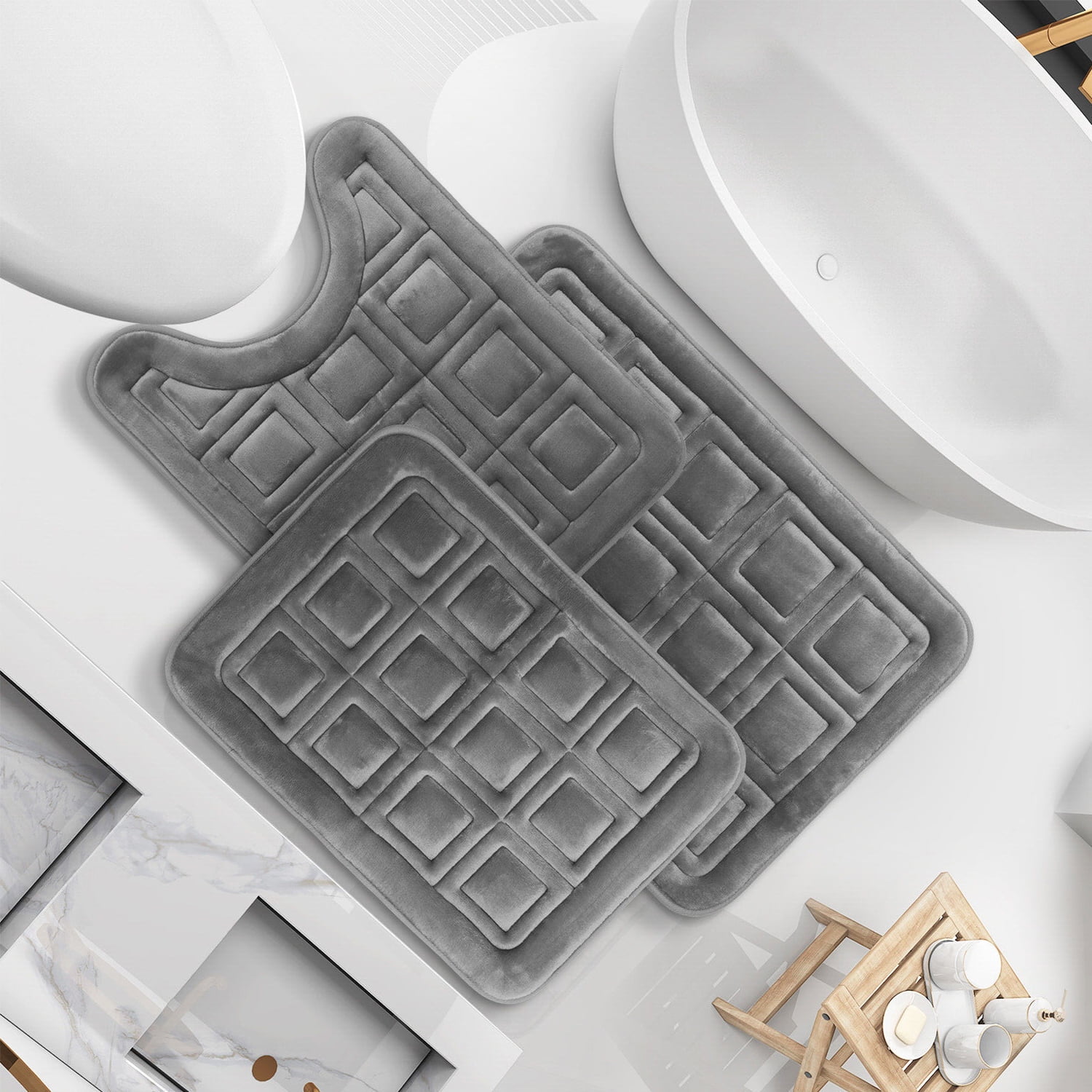 Bath Mat Rug 3 Piece Set, Large, Small and Contour Bathroom Rug Set