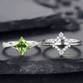 thumbnail image 4 of 3PCS Unique Princess Cut Peridot Engagement Ring Set- 925 Sterling Silver- Peridot Wedding Set- Promise Ring Twist Band Anniversary Ring for her, 4 of 4