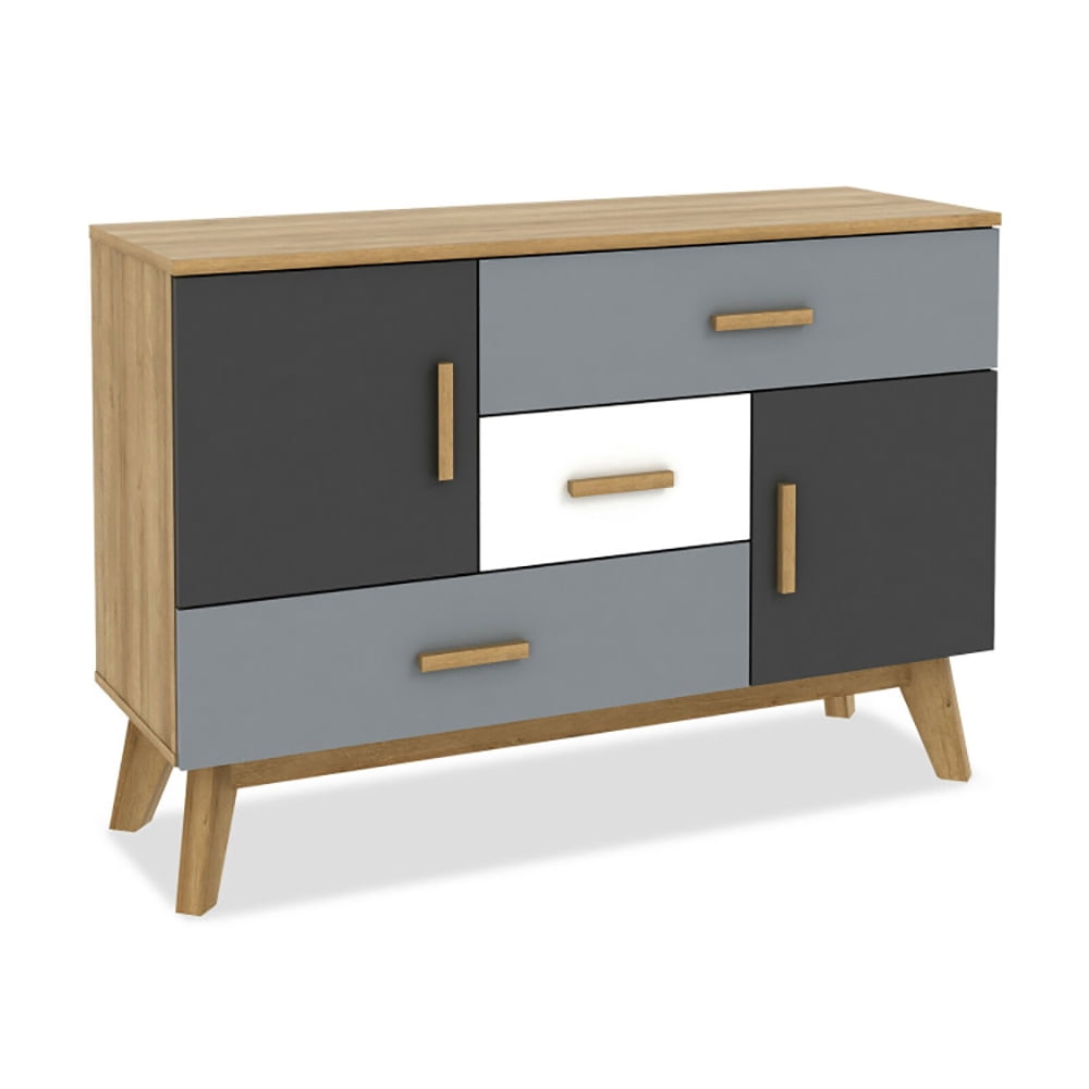 Finihen Storage Floor Cabinet, Free-standing Storage Floor Cabinet with 2 Doors and 3 Drawers, for Living Room, Home, Office, Entryway, Gray