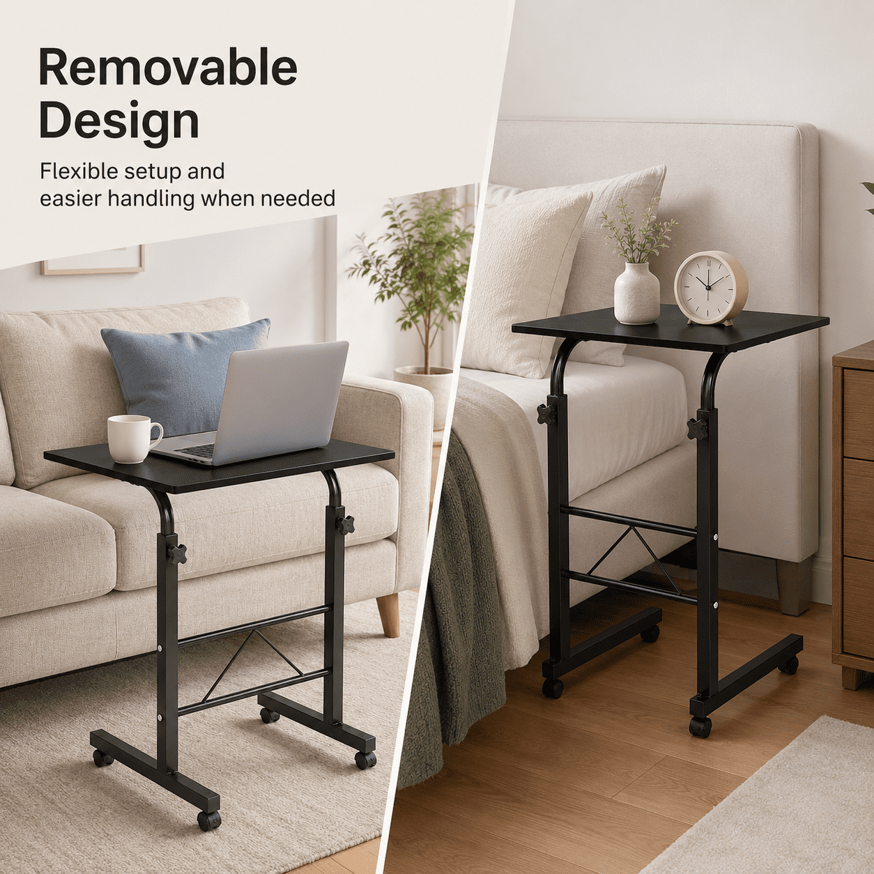 Alvantor Black Adjustable Rolling Laptop Table with Steel Frame