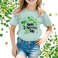 thumbnail image 2 of St Patricks Day Shirt Girls Short Sleeve Letter Graphic Print Shirts Casual Crweneck Pullover Tees Soft and Comfortable Tops Kids Clothes Mint Green 8-9 Years, 2 of 4