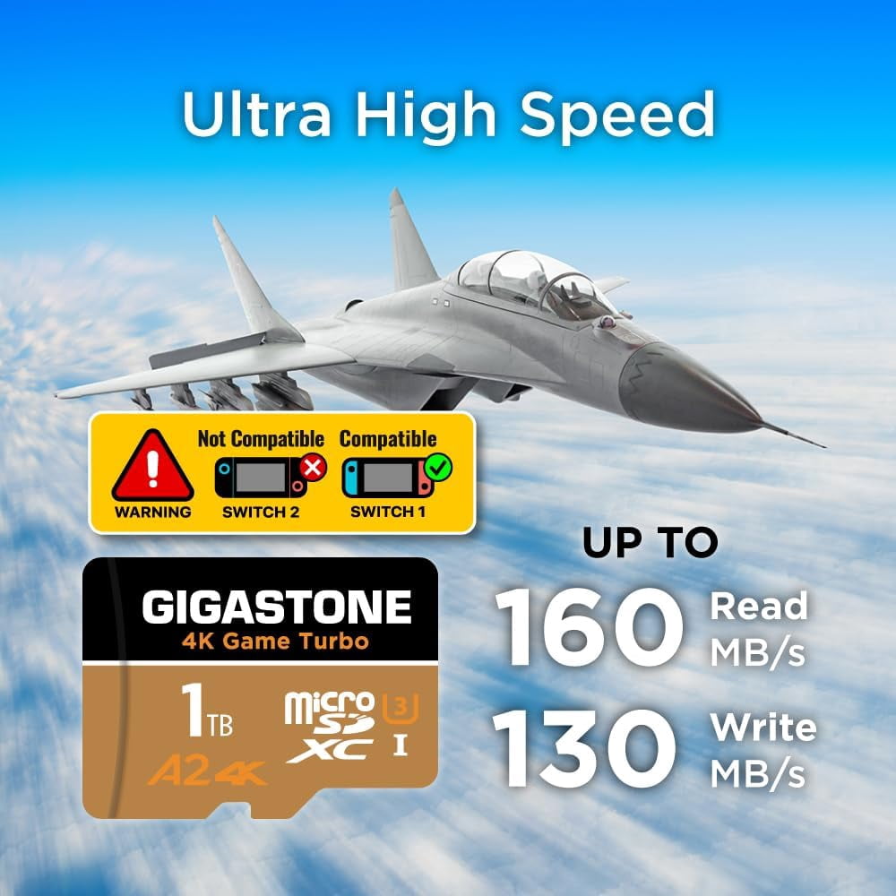 Gigastone 1TB Game Turbo Micro SD Card, UHS-I U3 C10 Class 10 Nintendo-Switch Compatible, 4K UHD Video 100MB/s, with [5-yrs Free Data Recovery]