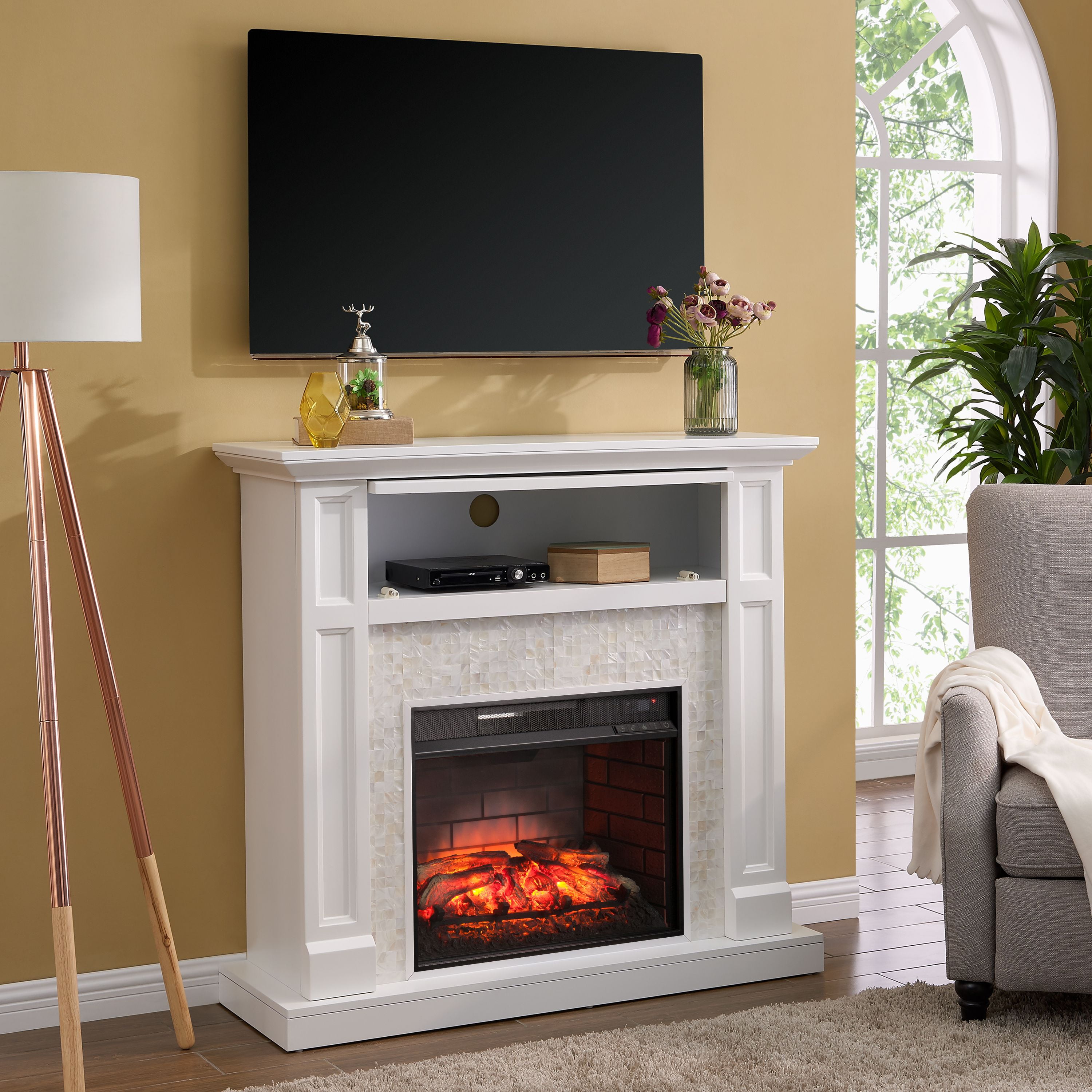 Naplio Tiled Electric Fireplace, White