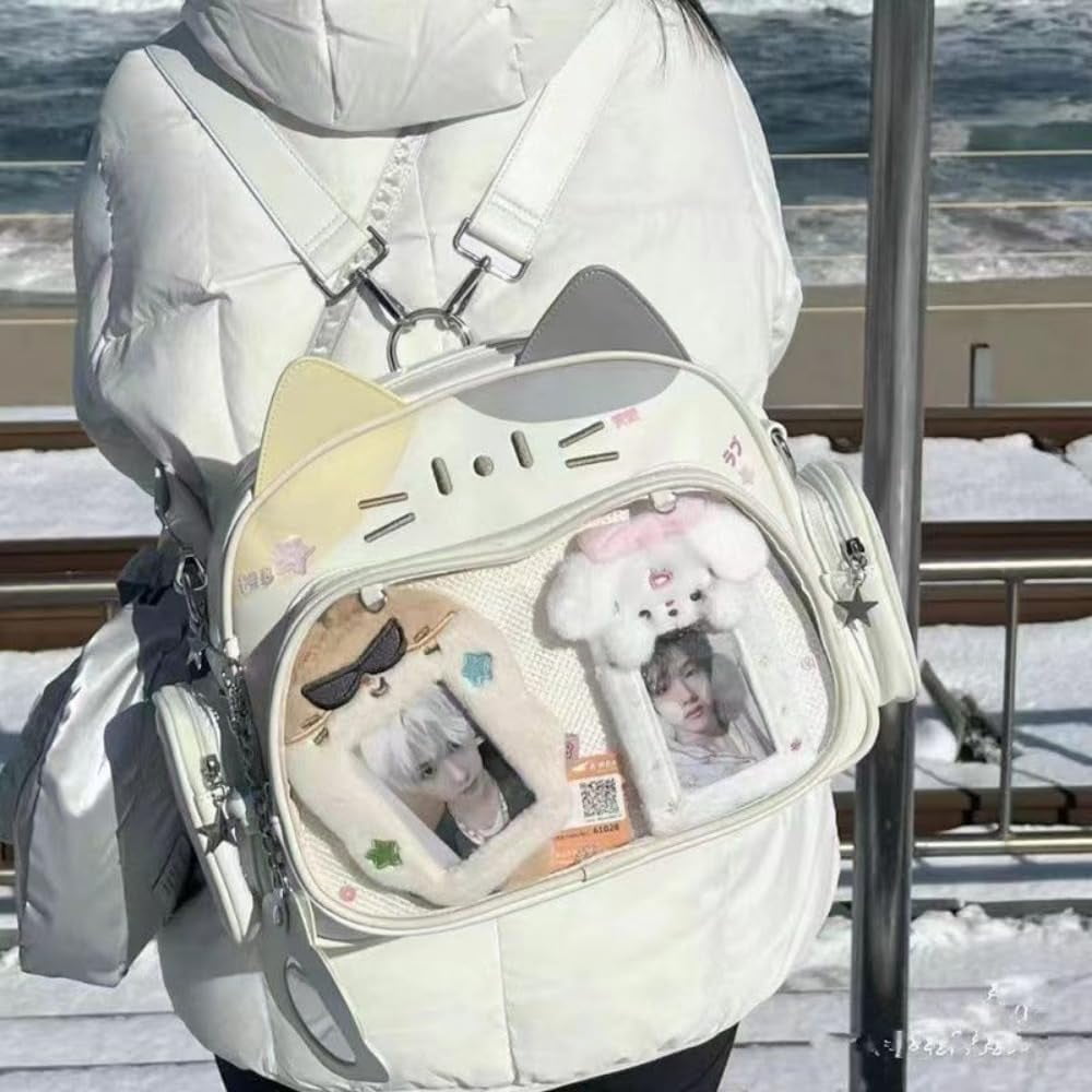 LHYY Japanese Kawaii Bag Cat Ita Bag Cute Bags Pin Display Backpack Crossbody Purse for Women Y2K Shoulder Bag (Brown)