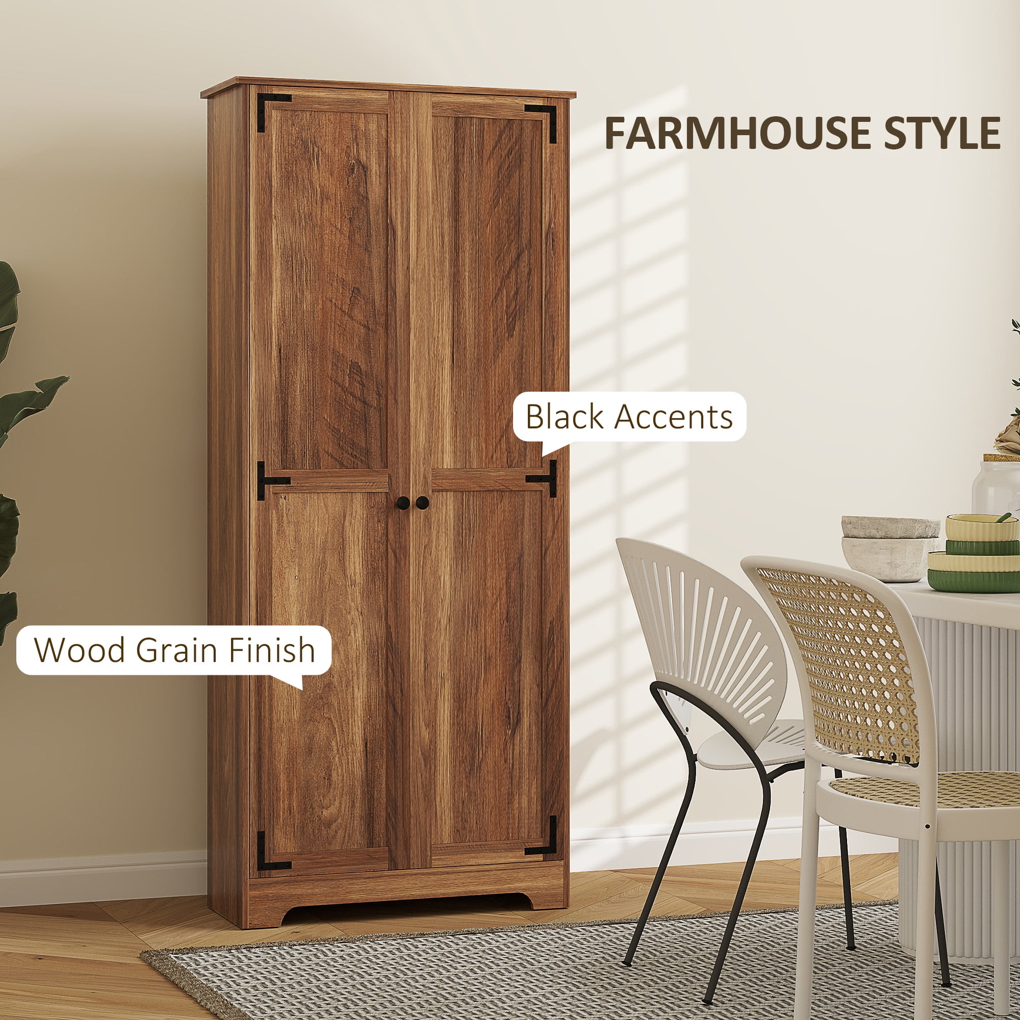 HOMCOM 72" Farmhouse Pantry Cabinet, Tall Storage Cabinet, Brown