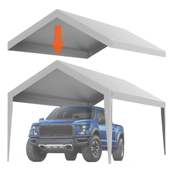 Carport Replacement Canopy 10x20 ft Heavy Duty Waterproof UV Protective Grey Awning Easy to Install