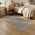 thumbnail image 2 of ODIKA 5'x7' Brown Ivory Natural Geometric Arch Pattern Washable Area Rug Contemporary Abstract Motif with Structured Grid for Dining Room, Under Table, Home Office, Non-Slip Chair-Friendly, 2 of 7