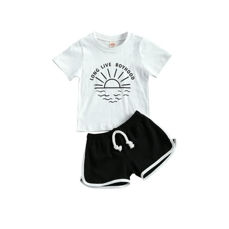

0-5Y Casual Kids Baby Boys Clothing Short Sleeve Letter Print Tops T-shirt+Shorts Set Tracksuit 2pcs for Children Girls