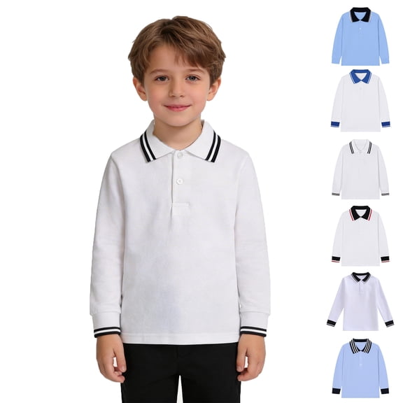 XINXIAOO Polo Shirts Boys Girls Long Sleeve White Button up Shirts Classic School Uniform Collared Shirts for Kids 3-4 Years