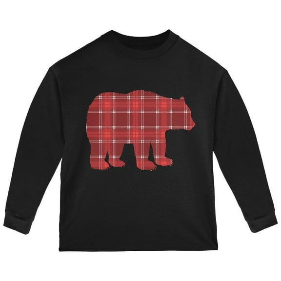 Autumn Plaid Bear Toddler Long Sleeve T Shirt Black 3T