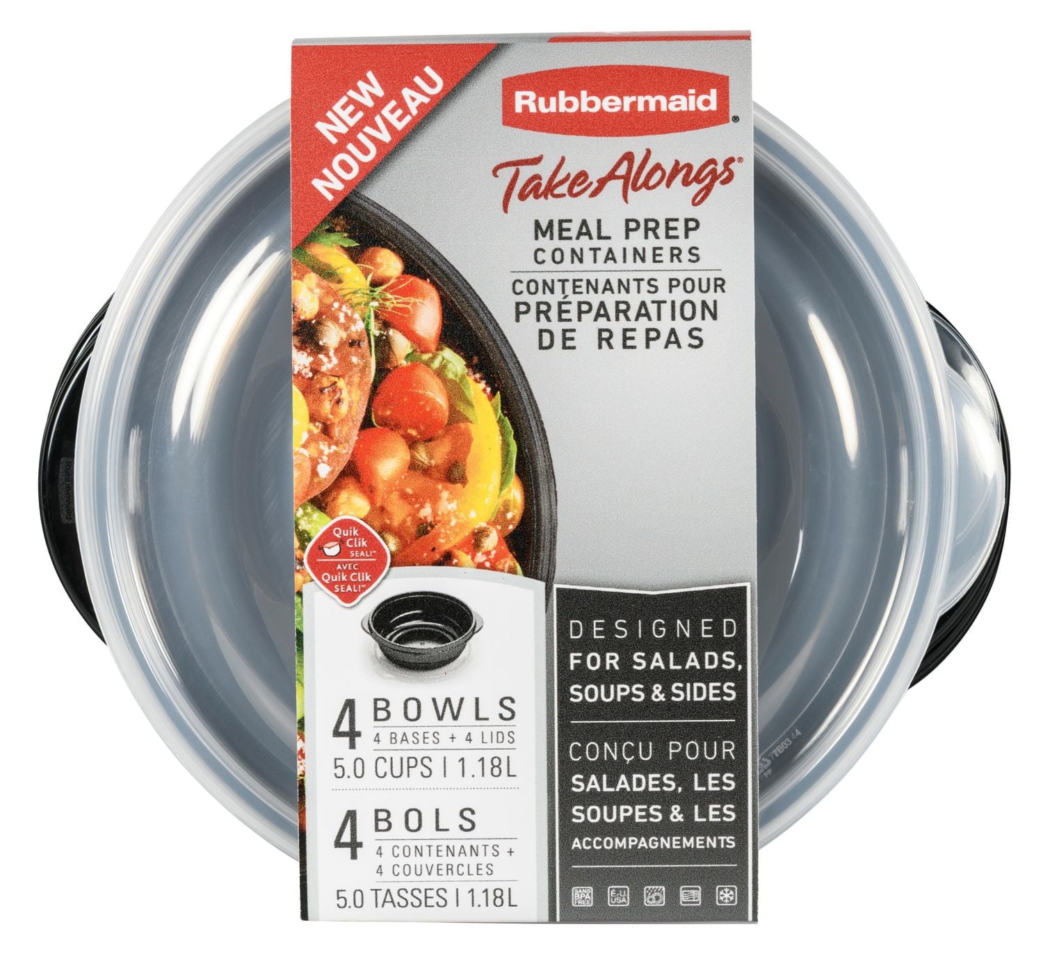Rubbermaid TakeAlongs 1.18 L Food Storage Containers with Divided Base, 8 pc set: 4 bases and 4 lids