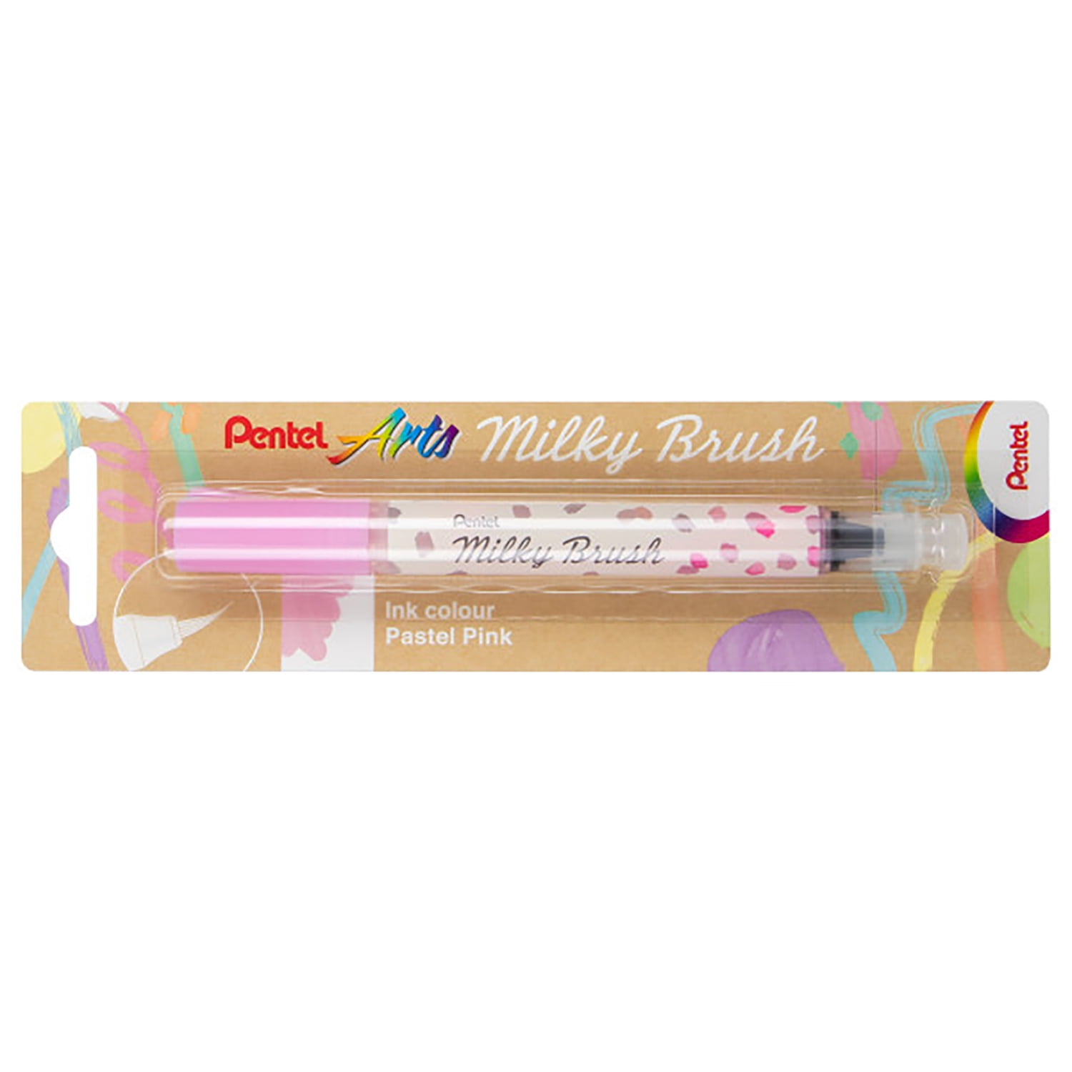Pentel Arts Milky Brush Pen, Pastel Pink Ink, Pack of 3