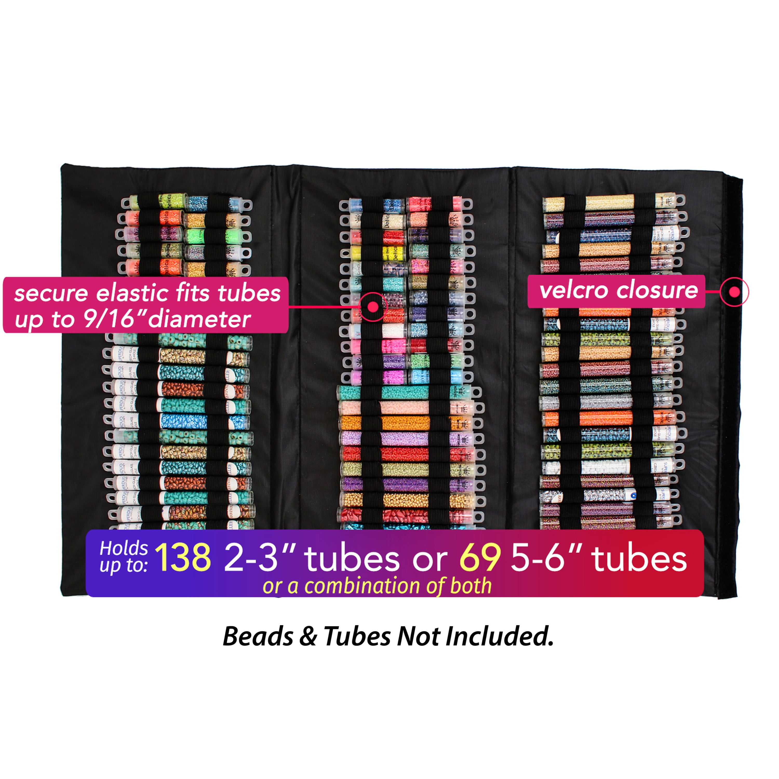 The Beadsmith Bead Tube Tower - Storage Unit for Large & Small Bead Tubes, 8 x 16 Inches, Folds Easily for Storage, Portable, Includes Clear Zippered Pouch w/ Handle