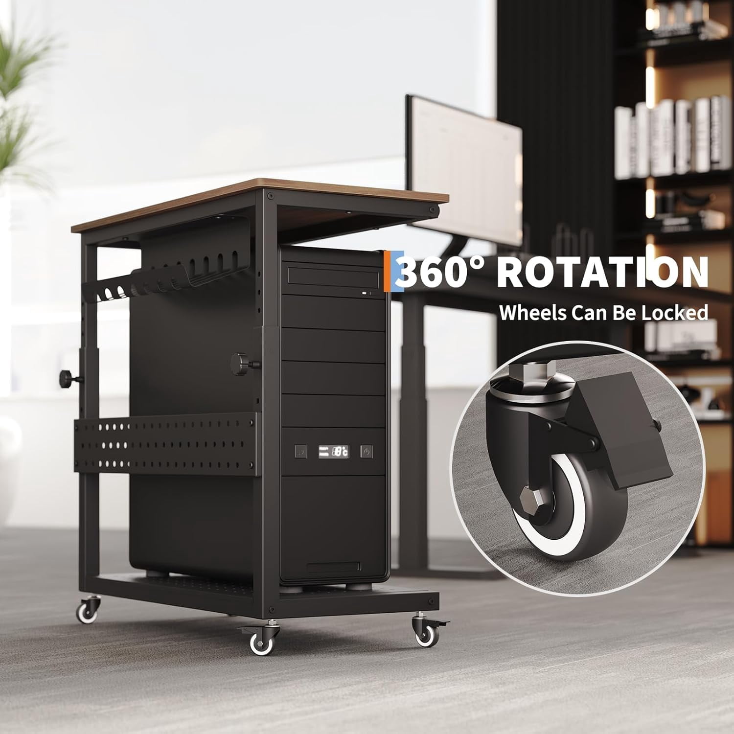 28" Computer Tower Stand, Adjustable Under Desk PC Cart, Mobile Rolling CPU Holder, Perfect for Office,Laptop Desk.