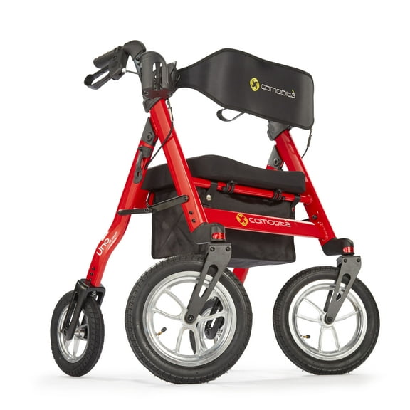 Comodita Uno All Terrain Heavy-Duty Rollator with a 16" Wide Verona Orthopedic Seat Modena Red