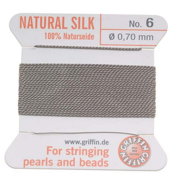 Griffin Silk Beading Cord & Needle Sz 6 Silver Gray (1 Card)