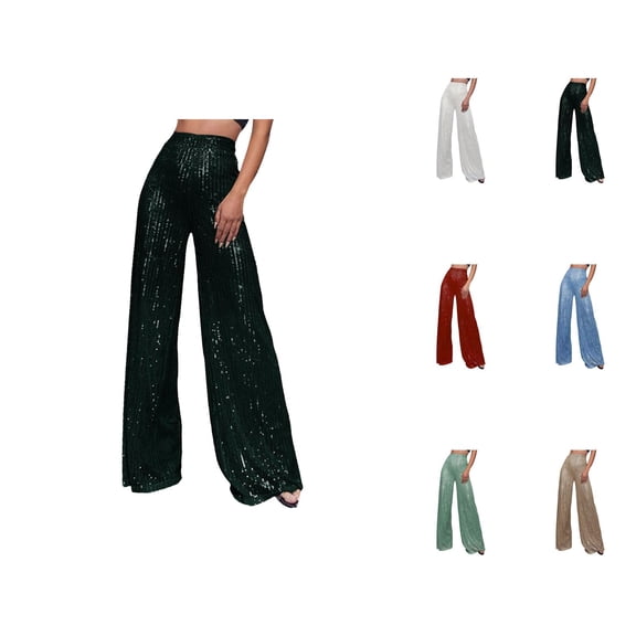 Sequin Pants for Women 2026 Trendy Sequin High Waisted Shiny Loose Wide Leg Flowy Rave Pants