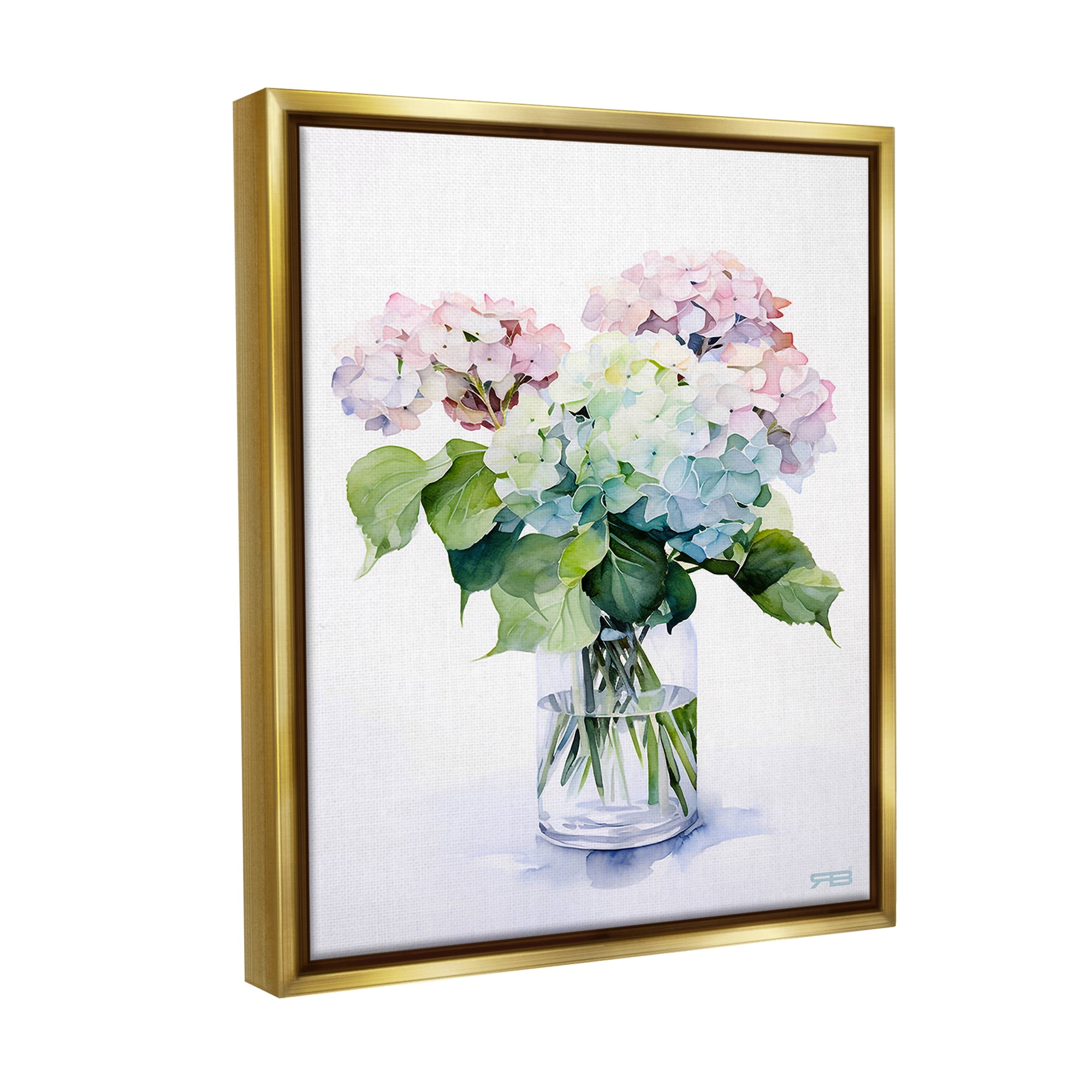 Stupell Industries Ombre Hydrangea Bouquet Botanical & Floral Painting Gold Floater Framed Canvas Art Print Wall Art, 25 x 31