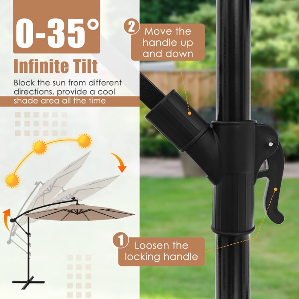 Aimee Lii 10 Feet Solar Offset Hanging Umbrella with 40 Lamp Beads and Solar Panel, Outdoor Umbrellas for Patio, Tan Aimee Lii 10 Feet Solar Offset Hanging Umbrella with 40 Lamp Beads and Solar Panel, Outdoor Umbrellas for Patio, Tan