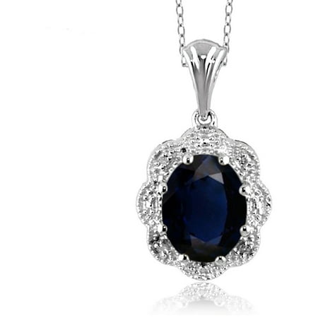 JewelersClub 1.95 Carat T.G.W. Sapphire Gemstone and White Diamond Accent Pendant