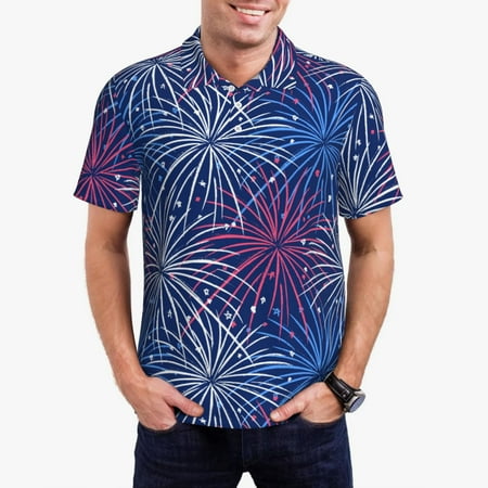 Goofa Ireworks In The Night Sky Print Mens Polo Shirts Quick Dry Short Sleeve Golf T Shirt Performance Moisture Wicking Casual Workout-3X-Large