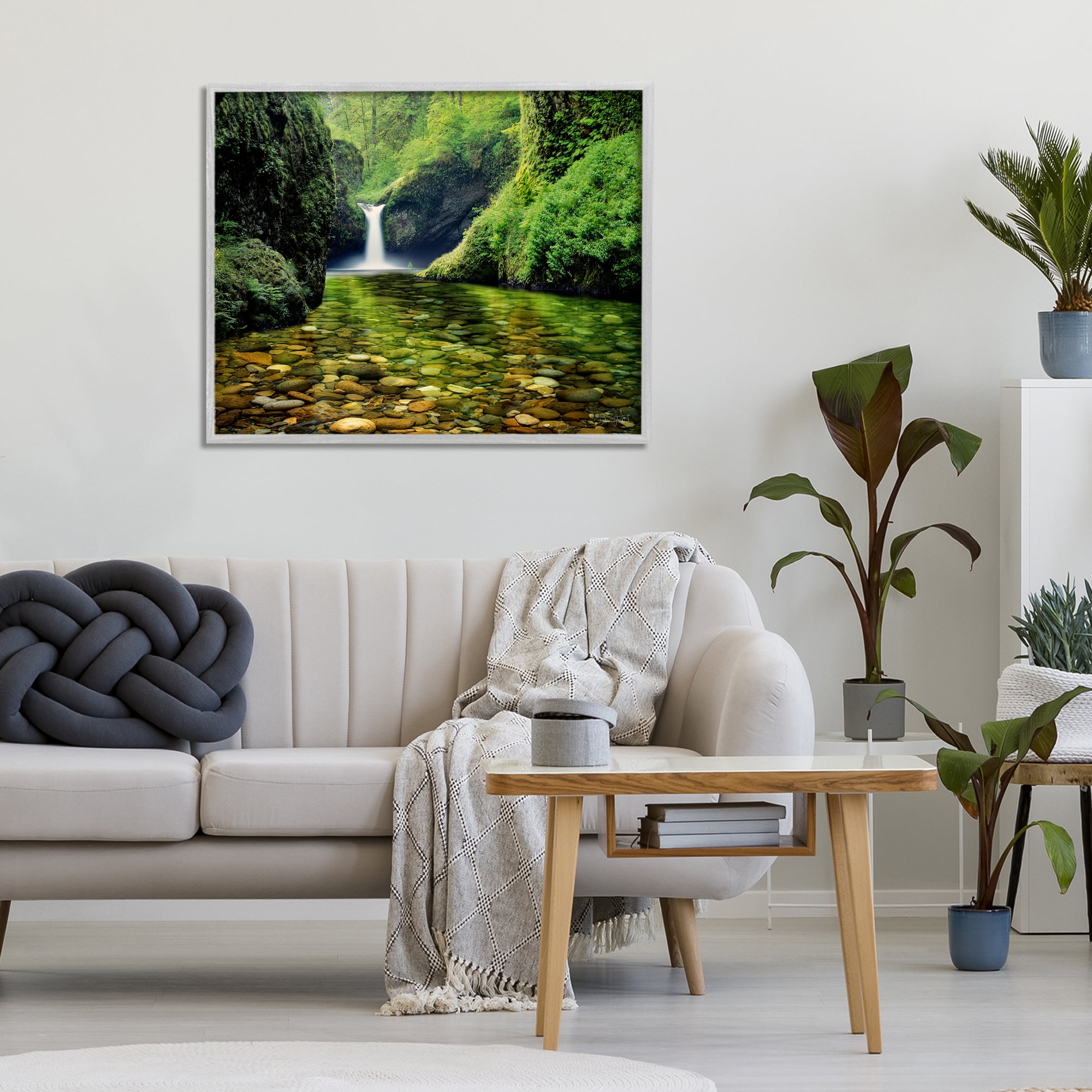 Stupell Industries Punchbowl Falls in Emerald Forest Gray Framed Giclee Art, design by Dennis Frates