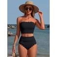 thumbnail image 6 of Sociala Strapless High Waisted Bikini Sets for Women Tummy Control Scallop Ribbed Bandeau Swimsuit Lace up Bathing Suits, 6 of 10