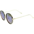 thumbnail image 3 of sunglassLA Unisex Retro Metal Temple Color Mirror Lens Oversize Round Sunglasses (Tortoise-Gold / Blue Mirror) - 53mm, 3 of 4