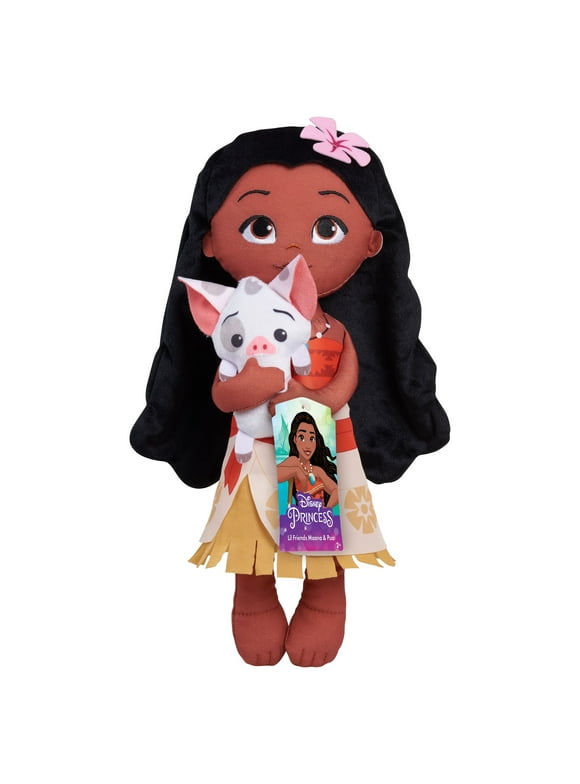 Disney Princess Lil' Friends Plushie Moana & Pua 14-inch Plushie Doll, Officially Licensed Kids Toys for Ages 3 Up, Gifts and Presents